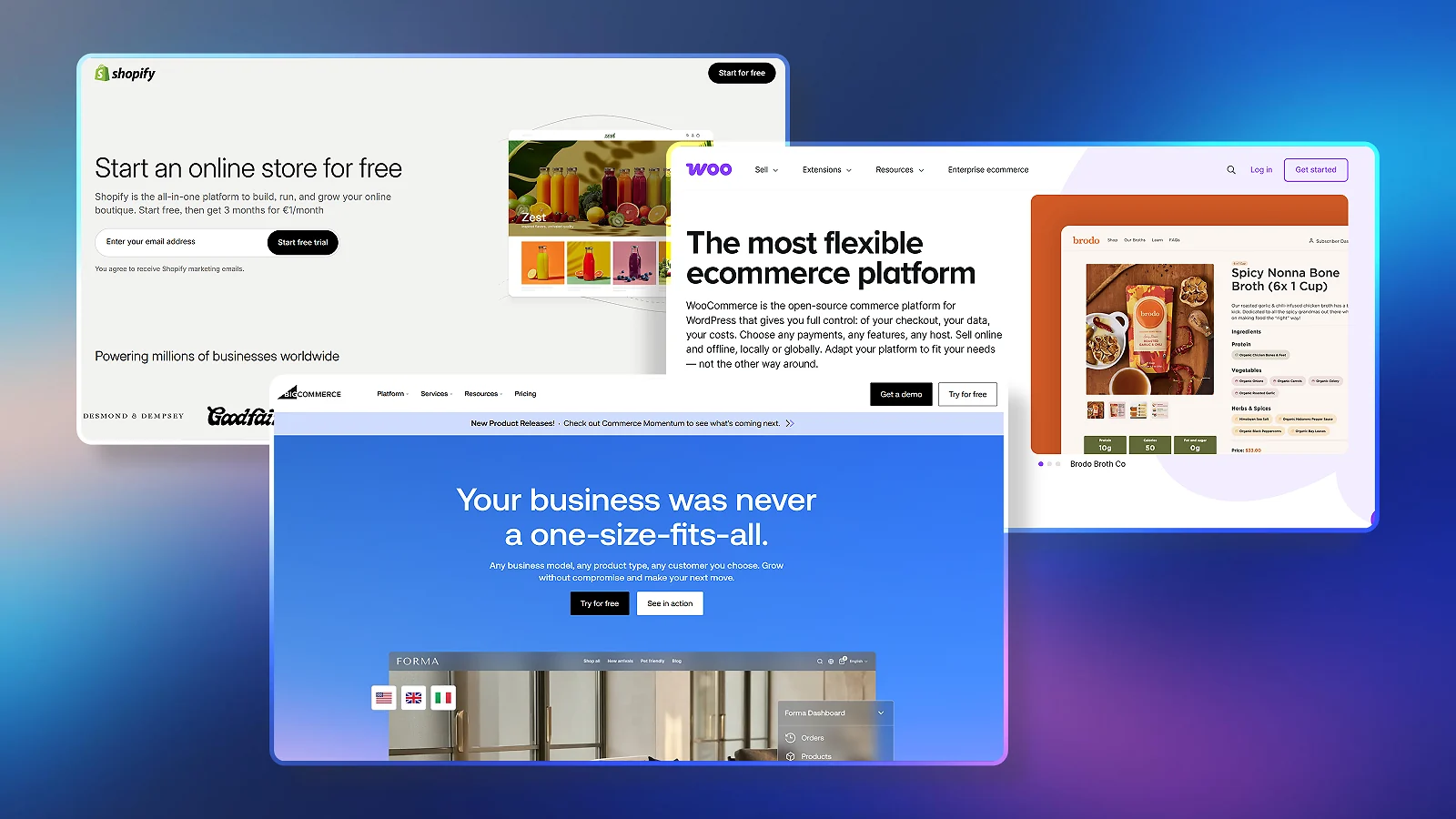 3 Screenshots von Websites