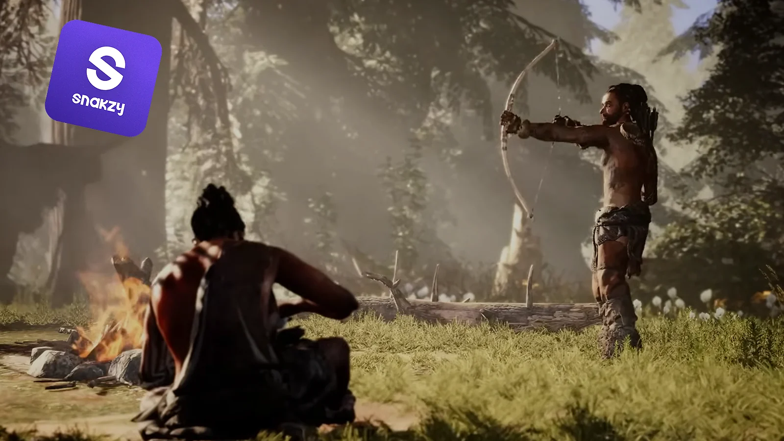 Wenja hunters in the forest promoting the Snakzy rewards app for Far Cry Primal