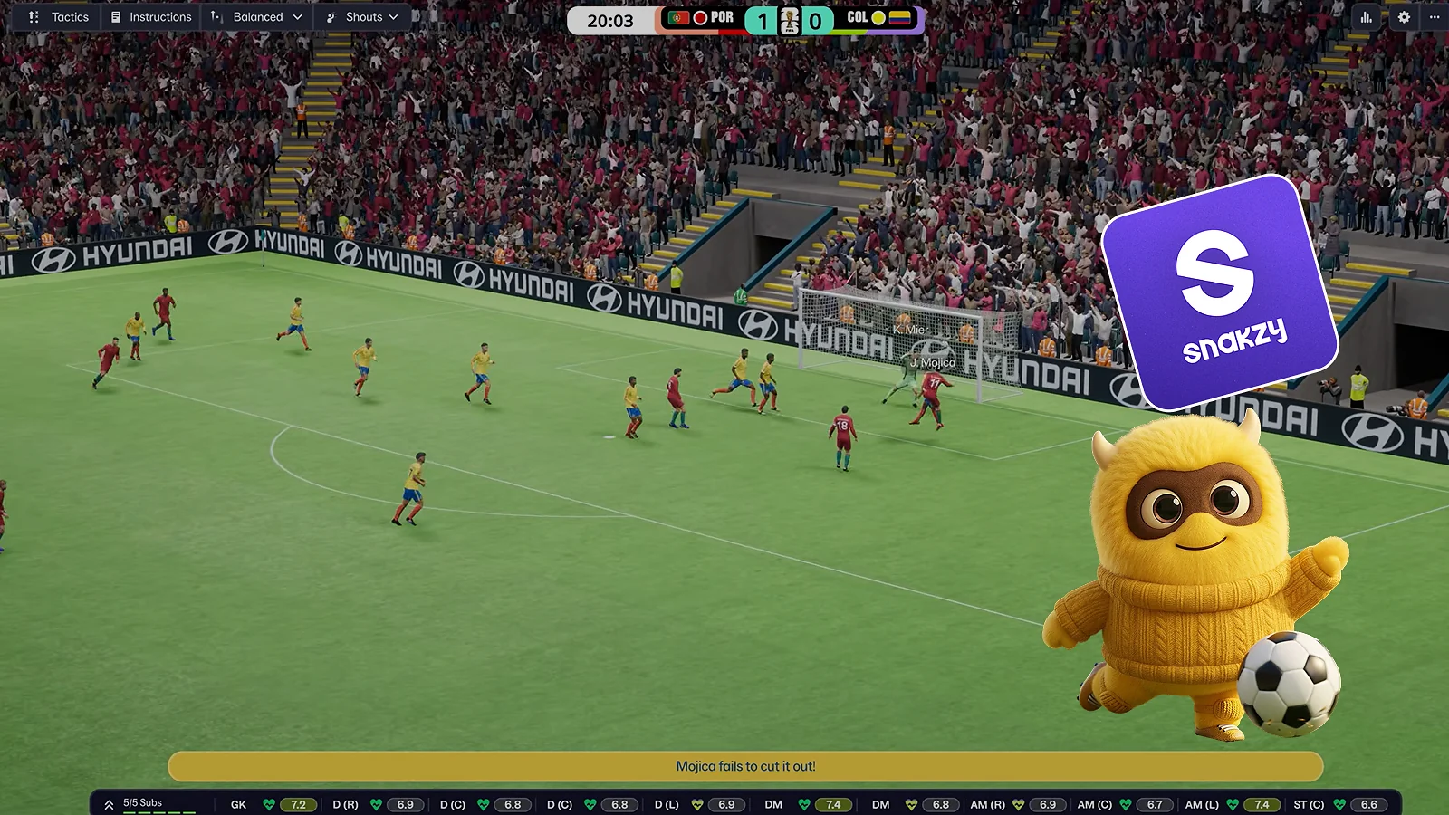 Snakzy mascot and logo during a football match
