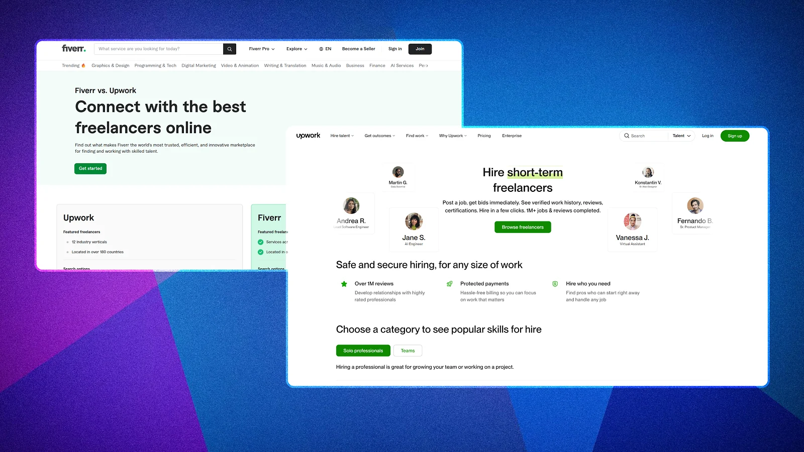 Fiverr and Upwork websites pages