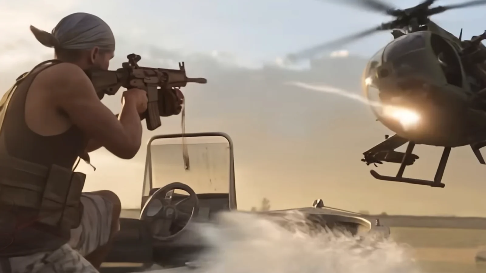 a hero firing at a helicopter