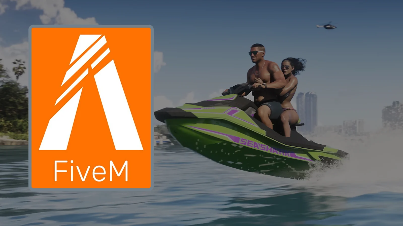 two characters riding a ski jet and FiveM logo
