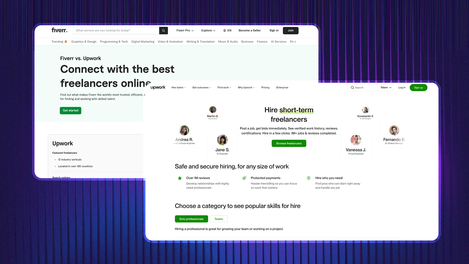 Upwork and Fiverr website pages