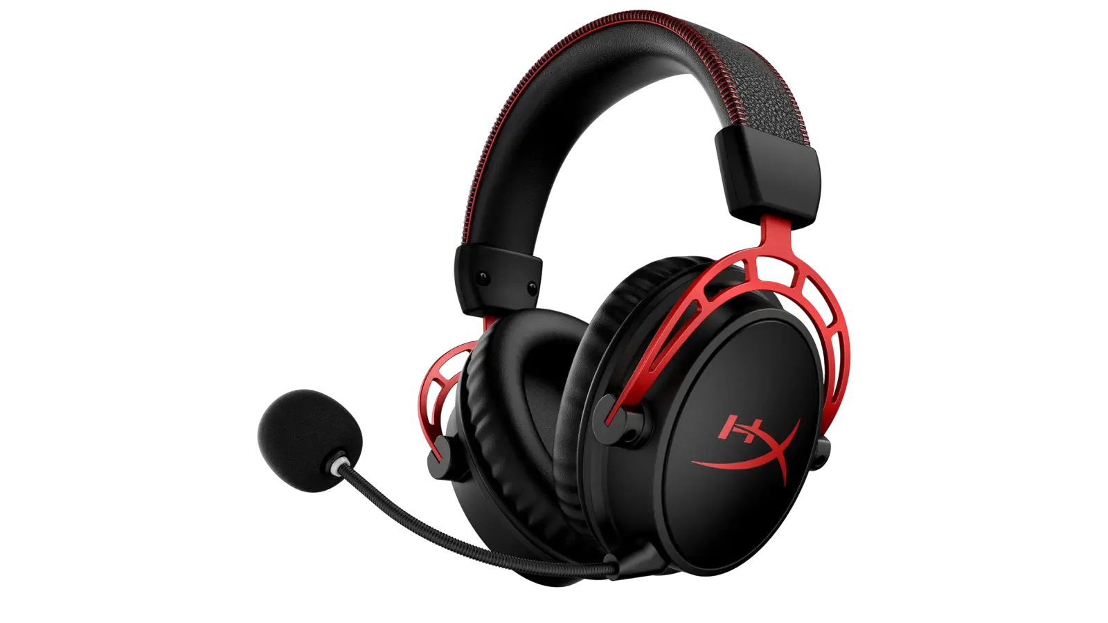 HyperX Cloud Alpha gaming headset with detachable microphone in three-quarter view on white background