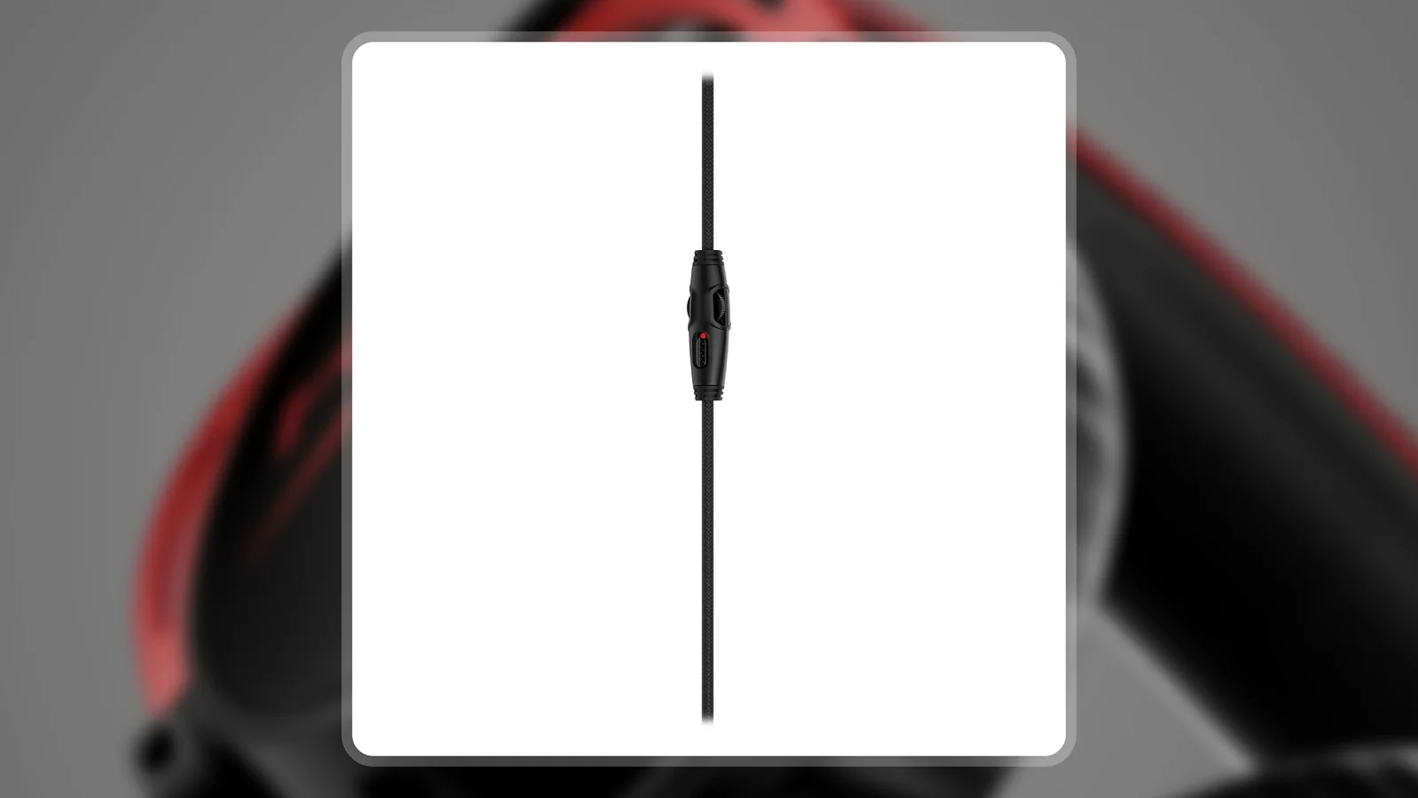 HyperX Cloud Alpha inline audio control and braided cable detail on white background