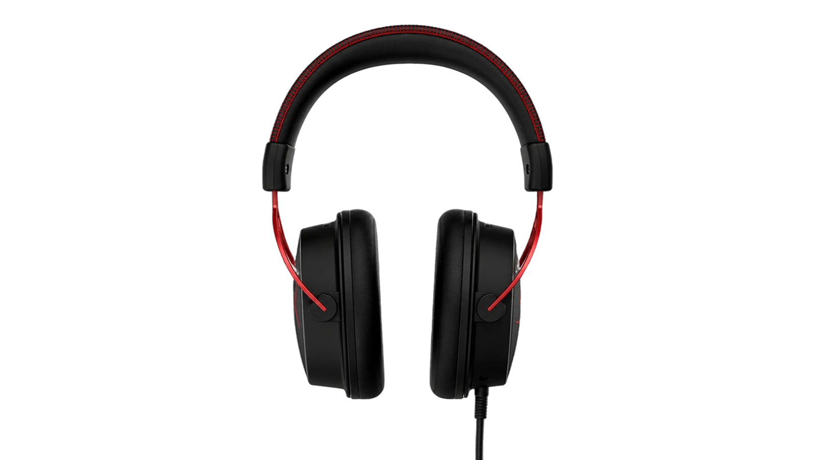 HyperX Cloud Alpha gaming headset front view showing aluminum frame and ear cushions on white background