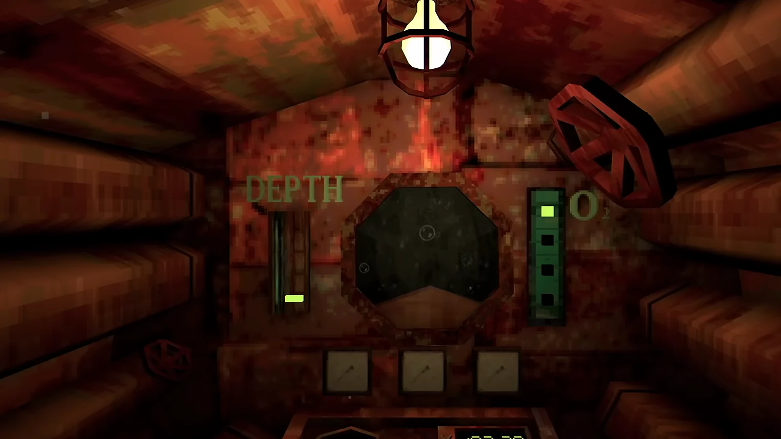 Gameplay screenshot from Iron Lung showing the submarine interior