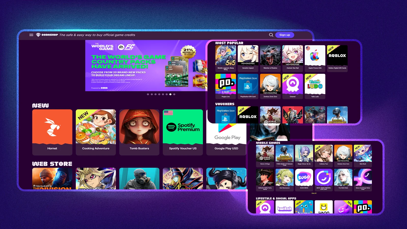 Codashop website pages