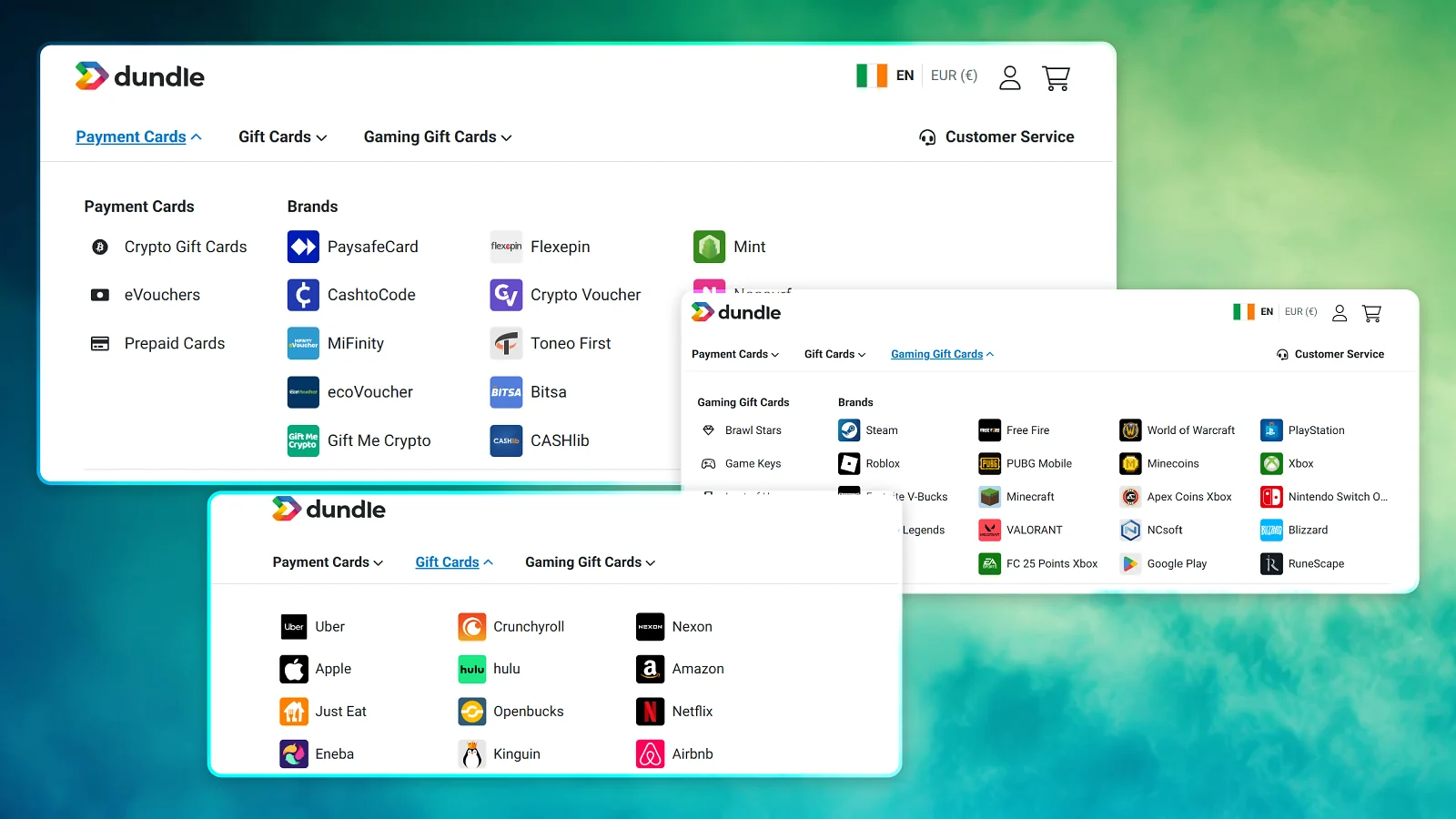 Dundle payment cards website screenshots