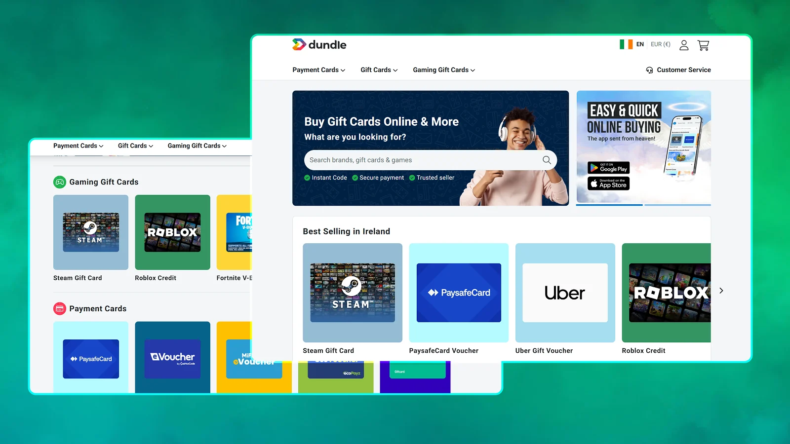 Two screenshots of Dundle website