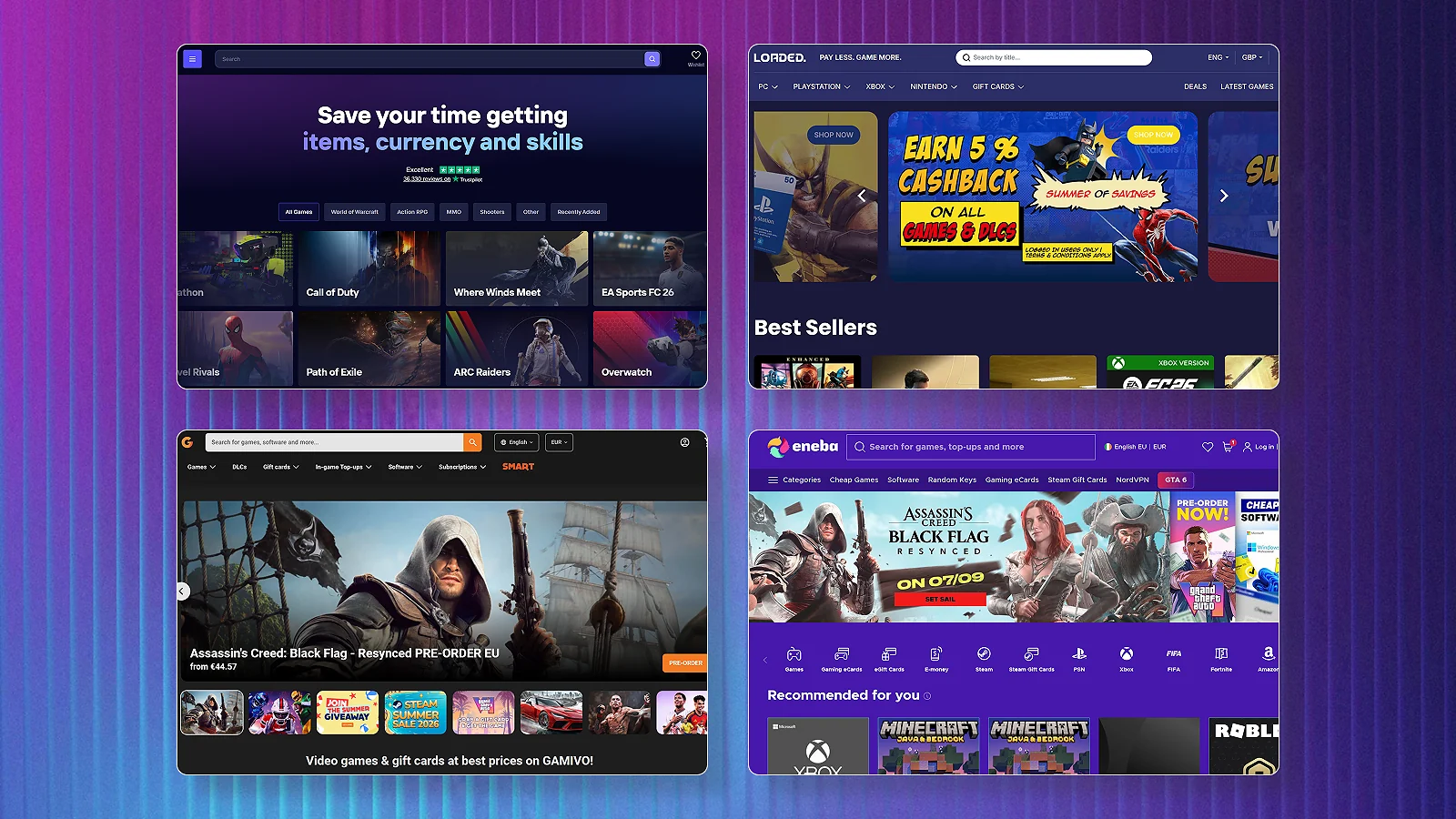Overgear, Loaded, Gamivo and Eneba websites