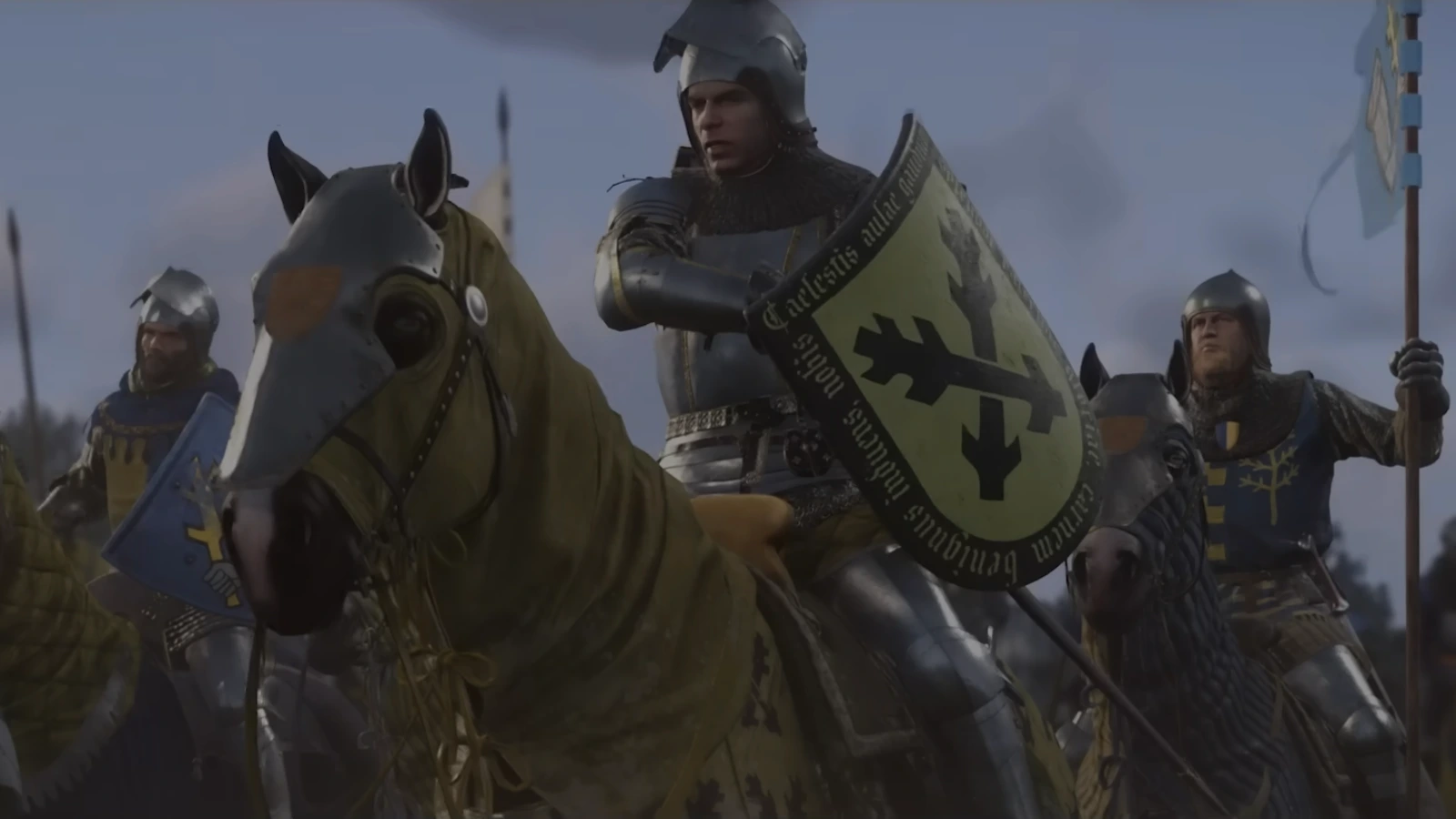 A knight leading cavalry into battle in Kingdom Come: Deliverance II