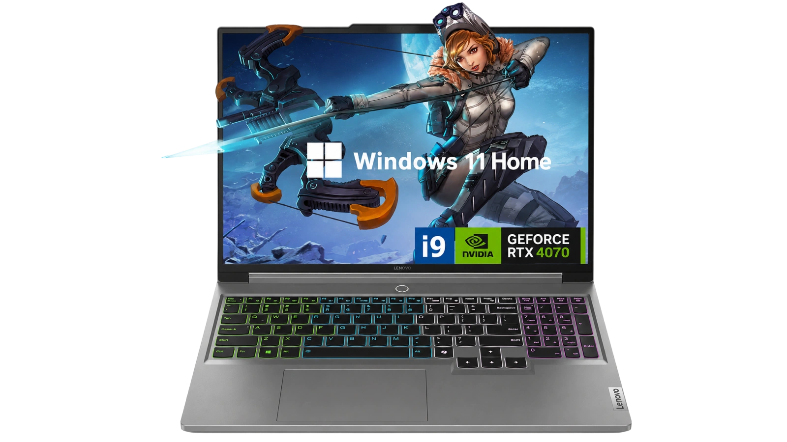 Lenovo Legion Pro 7i Gen 8 laptop front view showing RGB keyboard and 16-inch display on white background