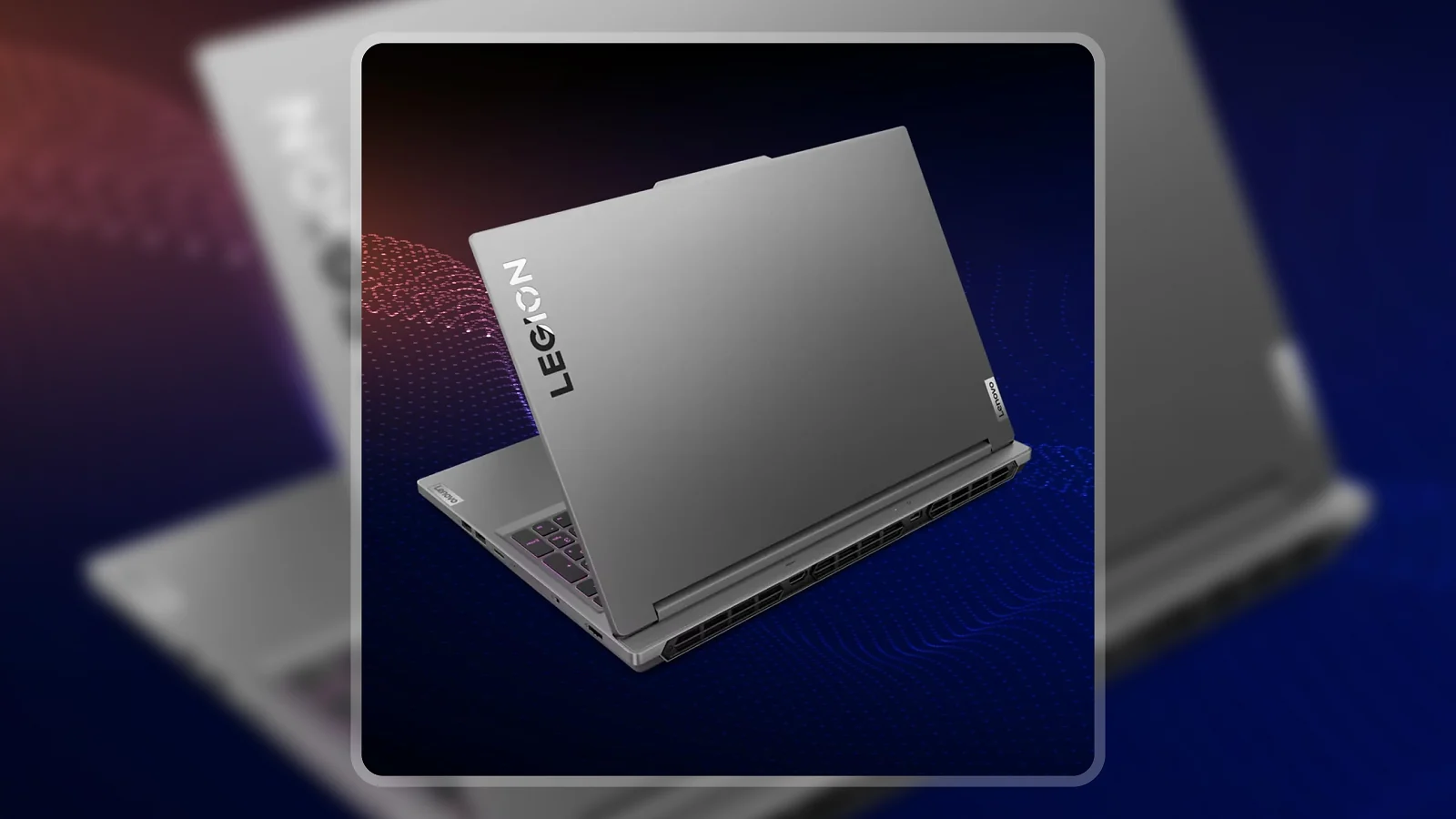 Lenovo Legion Pro 7i Gen 8 rear lid with LEGION logo on dark background showing gray aluminum chassis