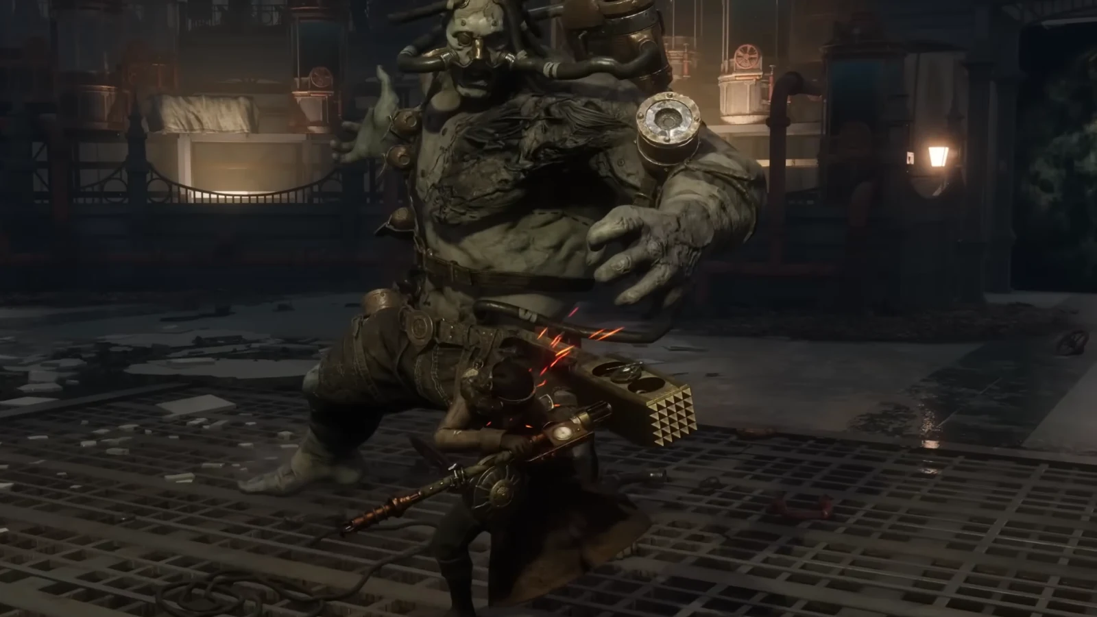 Lies of P protagonist P battling a giant monster boss