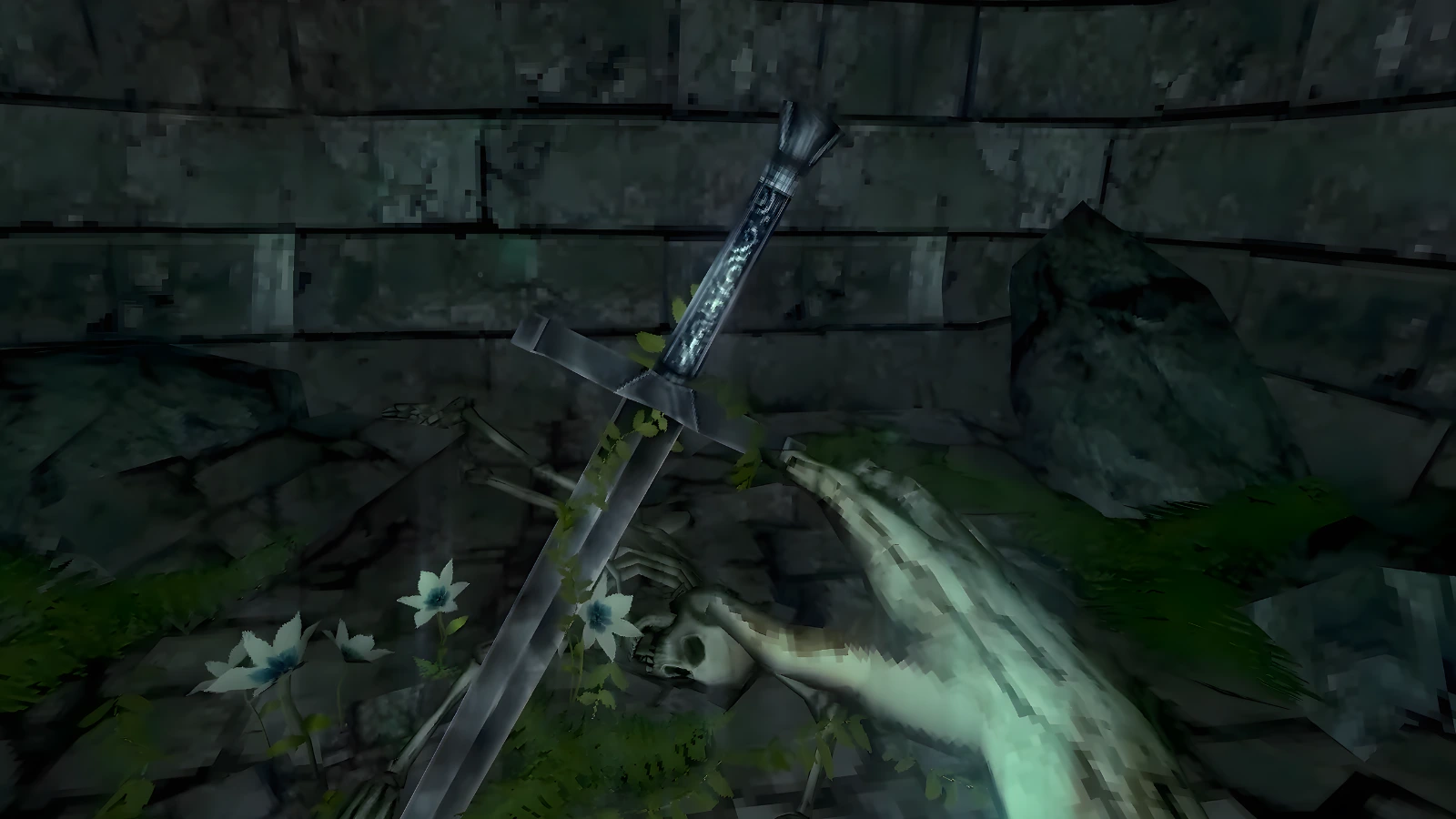 Player wielding a sword facing a skeleton enemy in Lunacid