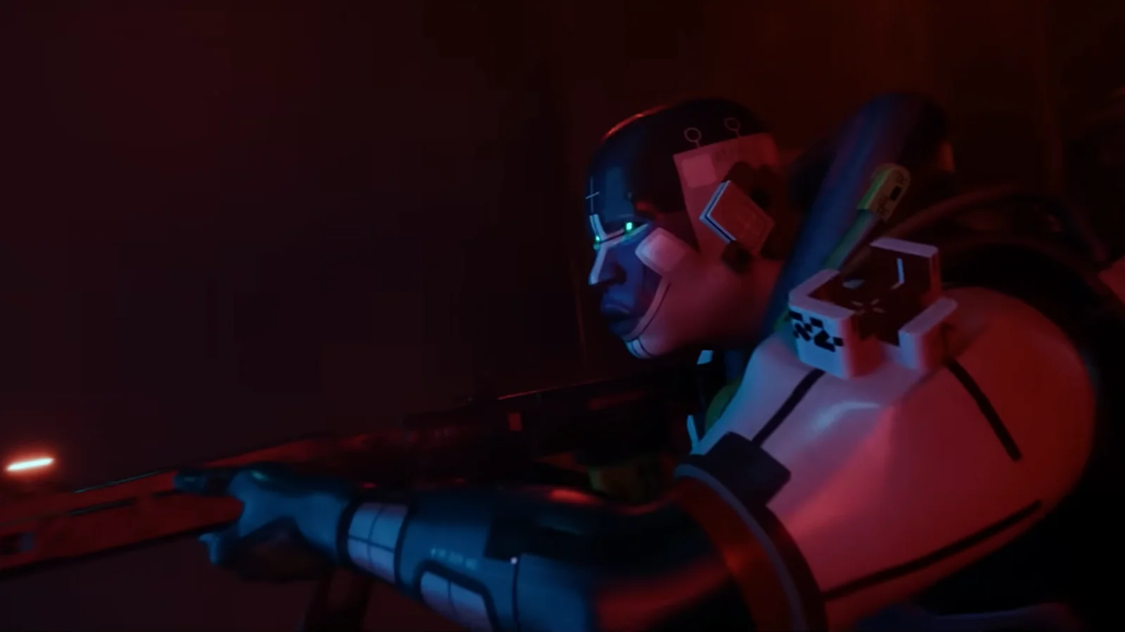 A Marathon Runner aiming a weapon during a firefight