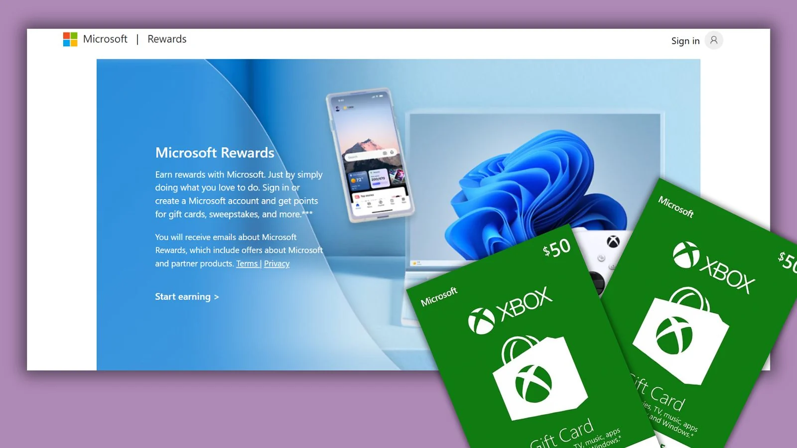 Microsoft Rewards and Xbox gift card earning graphic