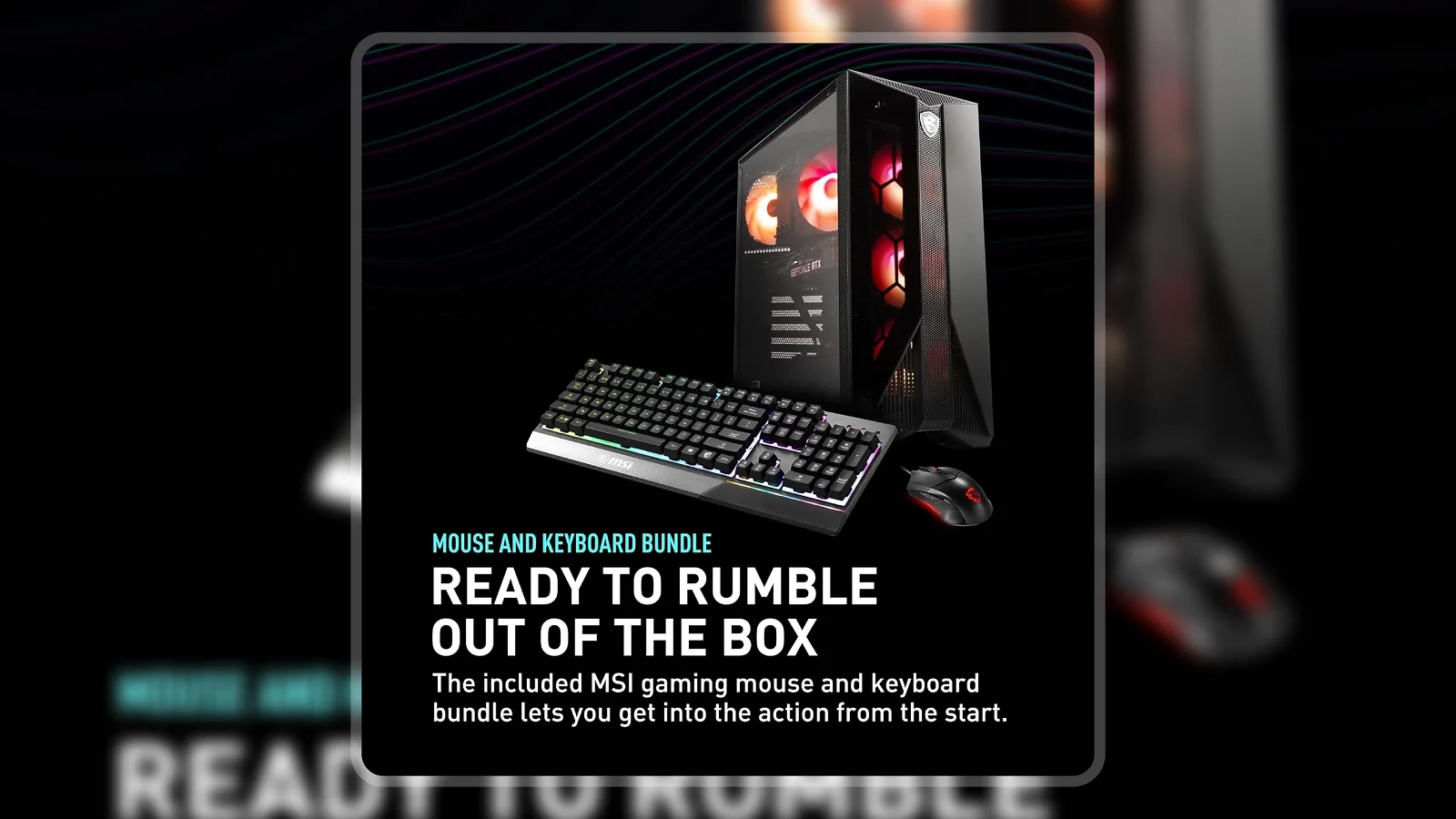 MSI Aegis Z2 gaming desktop with gaming keyboard and mouse bundle on dark background