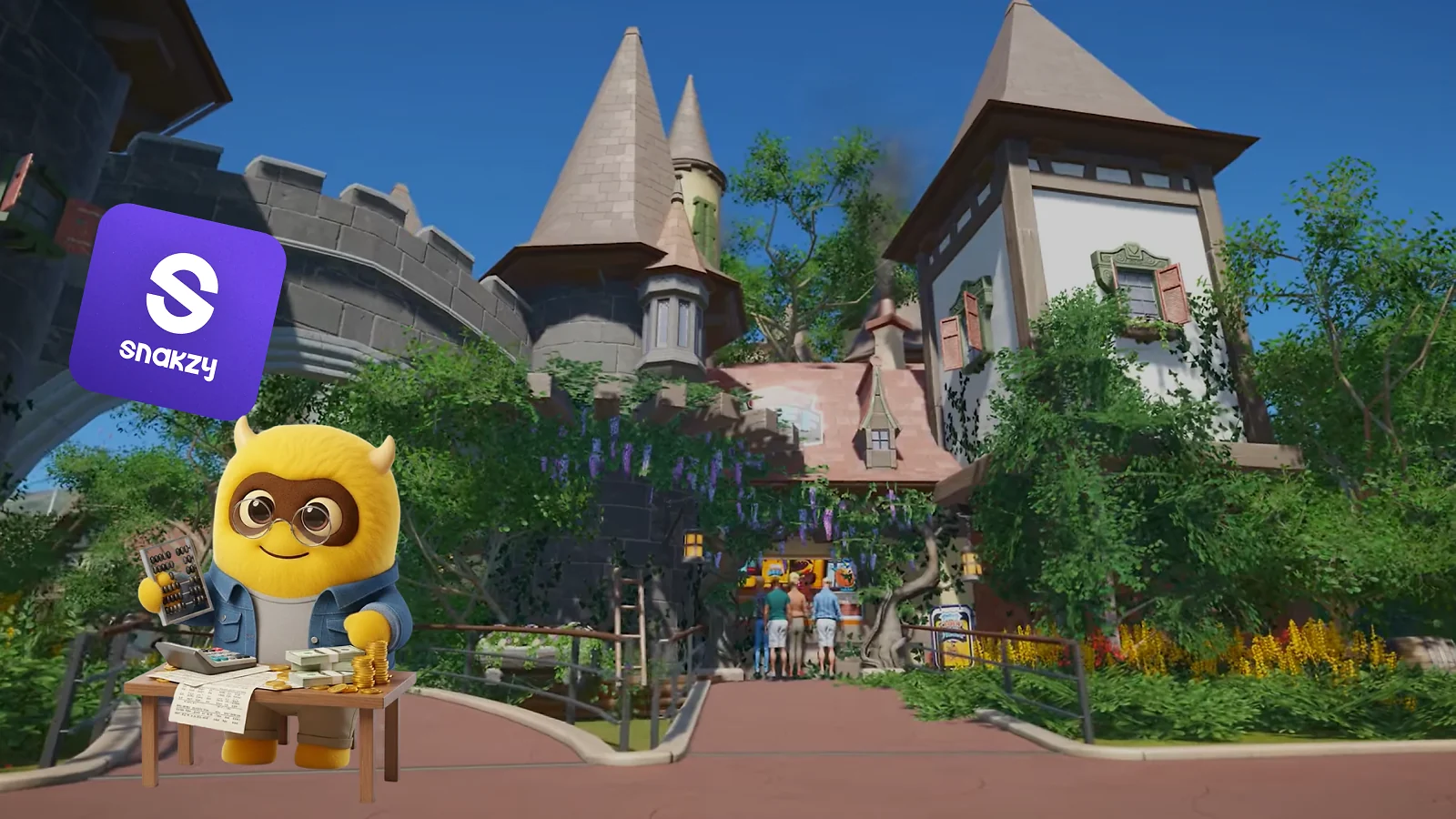 Snakzy mascot and logo artwork themed around Planet Coaster