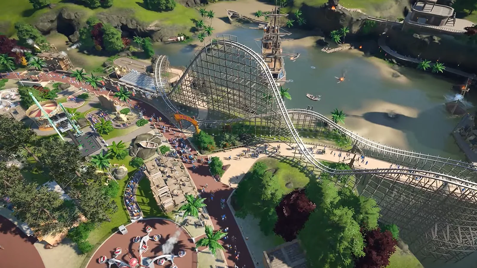 Planet Coaster in-game theme park and city view screenshot