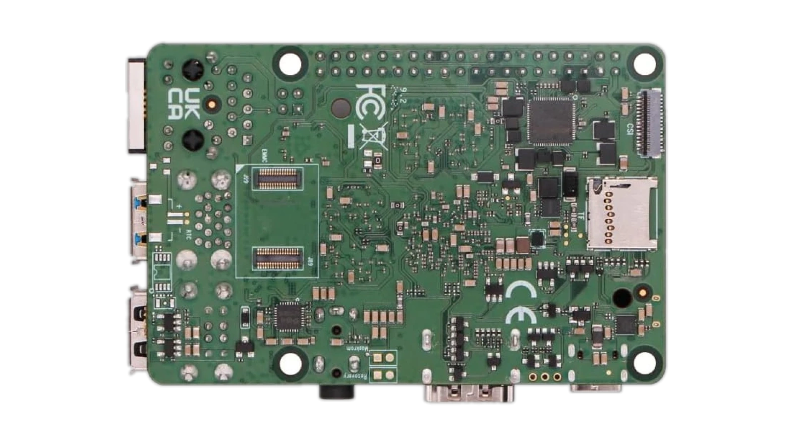 Radxa Rock 5C single board computer top-down view showing full PCB layout and onboard components