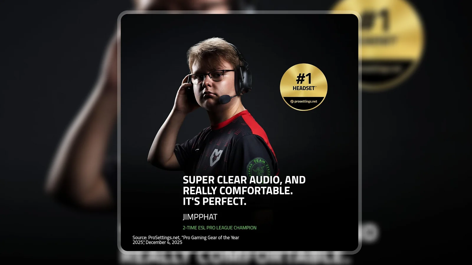 Razer BlackShark V2 Pro worn by a pro esports player during a competitive gaming match