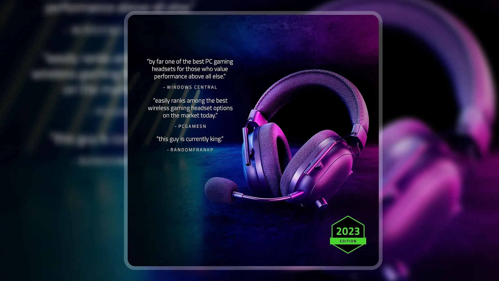 Razer BlackShark V2 Pro gaming headset with neon purple and pink ambient lighting against a dark background