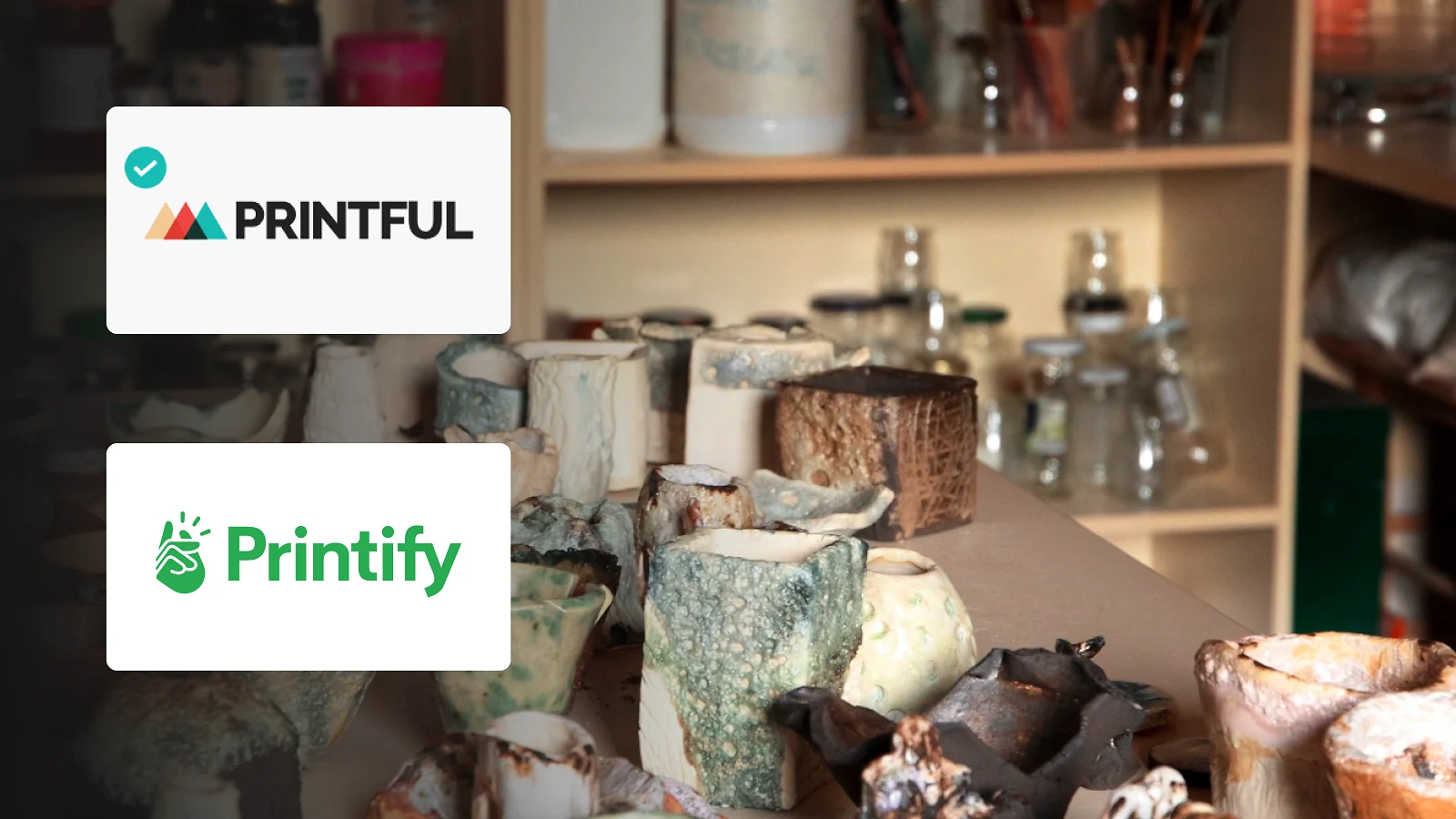 handmade things and printful and printify logos