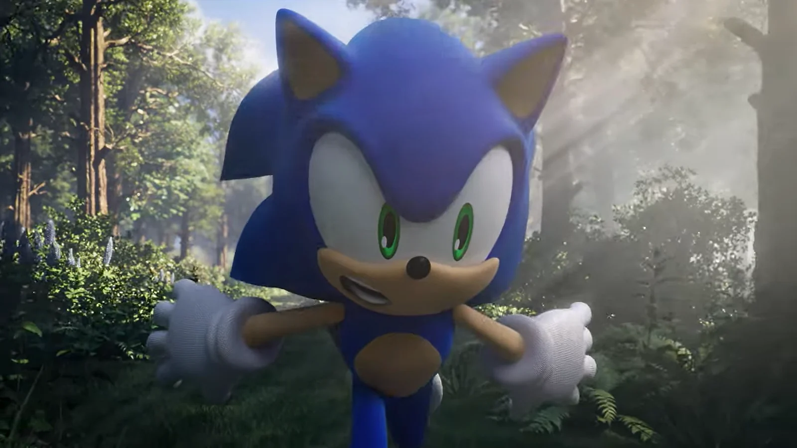Sonic explorando un bosque envuelto en niebla en «Sonic Frontiers»