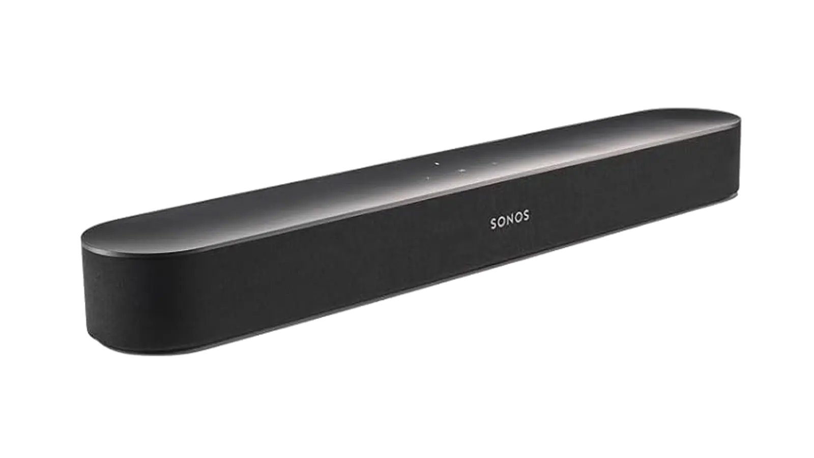 Sonos Beam Gen 2 black soundbar angled view on plain light gray background