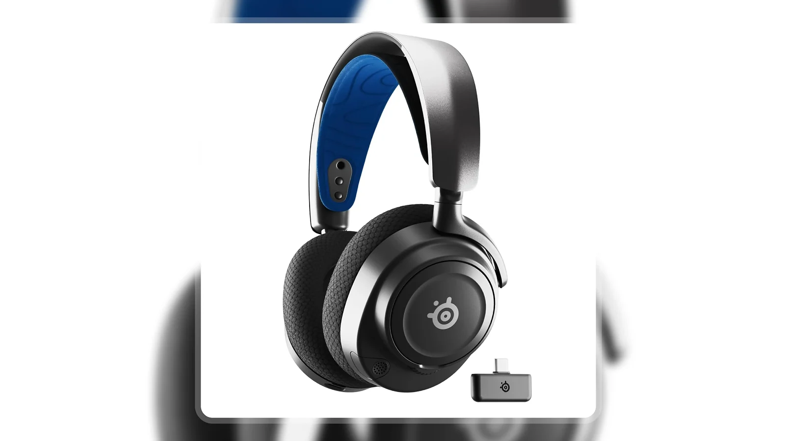 SteelSeries Arctis Nova 7P Wireless gaming headset with USB-C dongle on white background