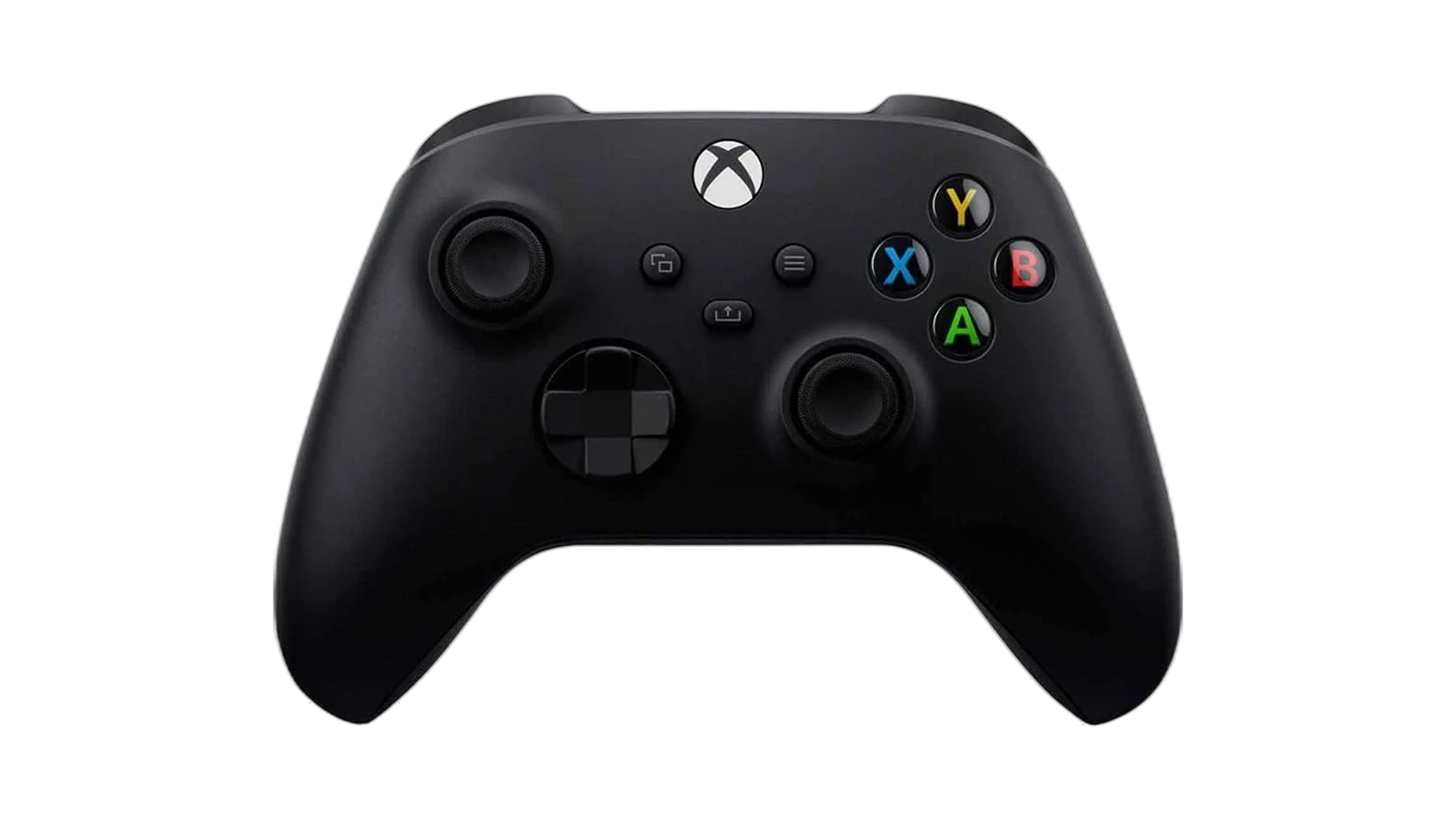 Xbox Series X wireless controller in carbon black front view showing thumbsticks and face buttons