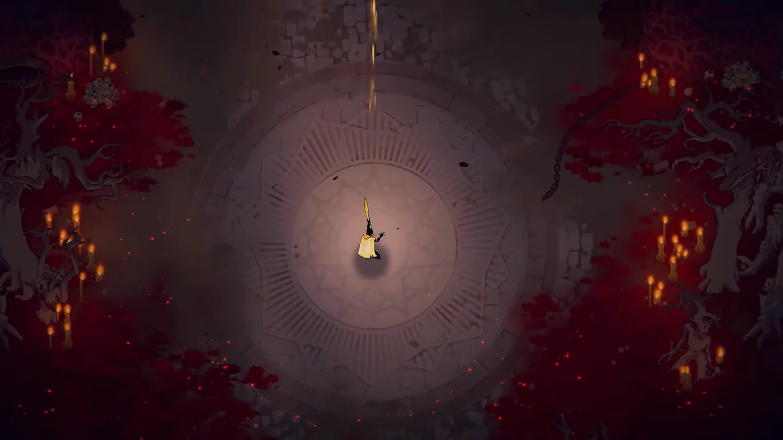 a lone player standing in a dark arena in 33 Immortals