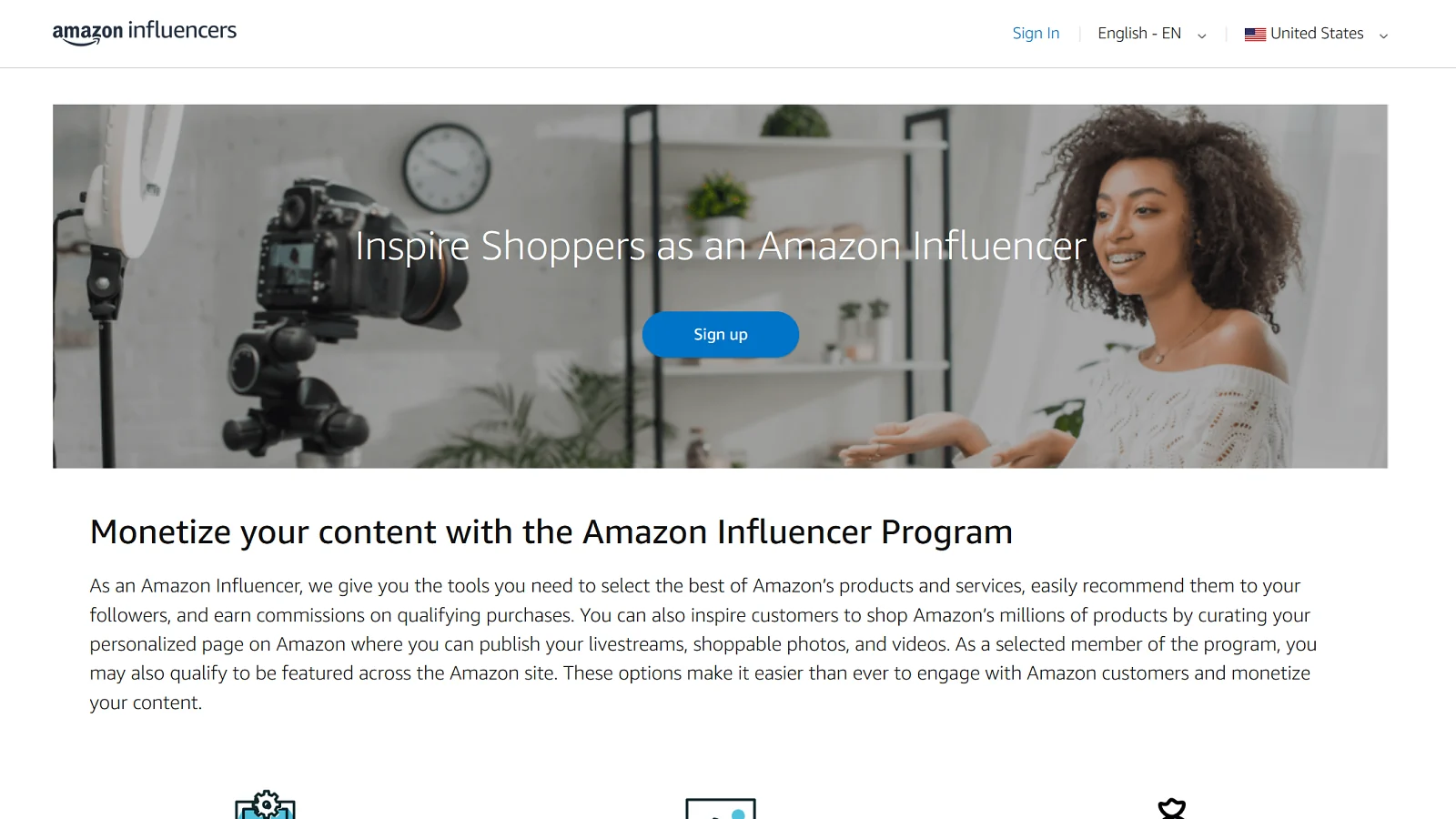 Página web de Amazon Influencer