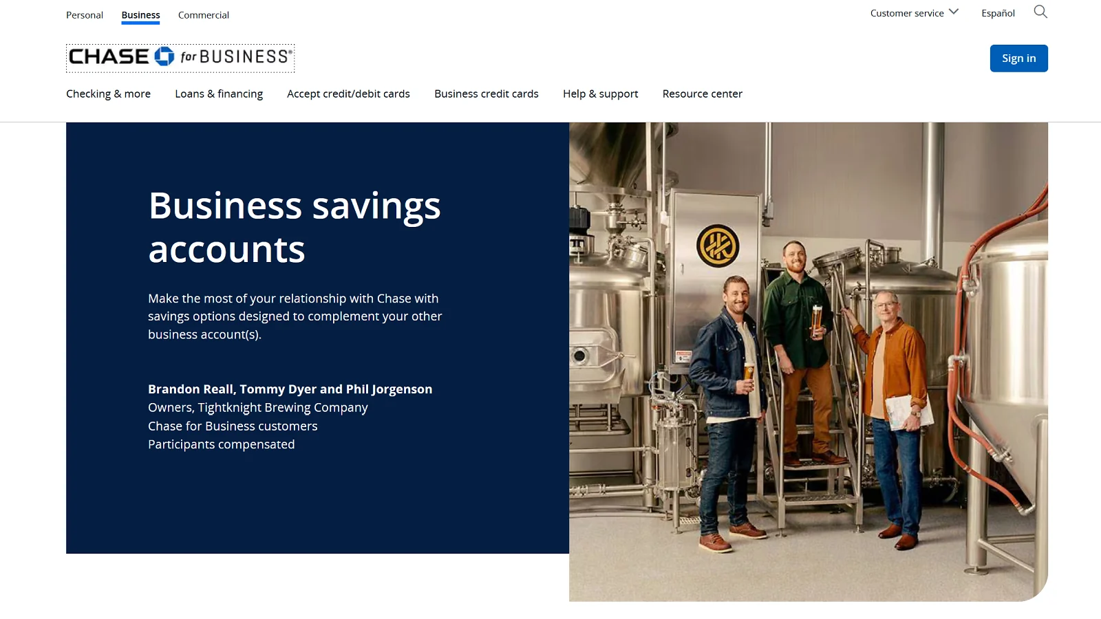 Chase for Business main page