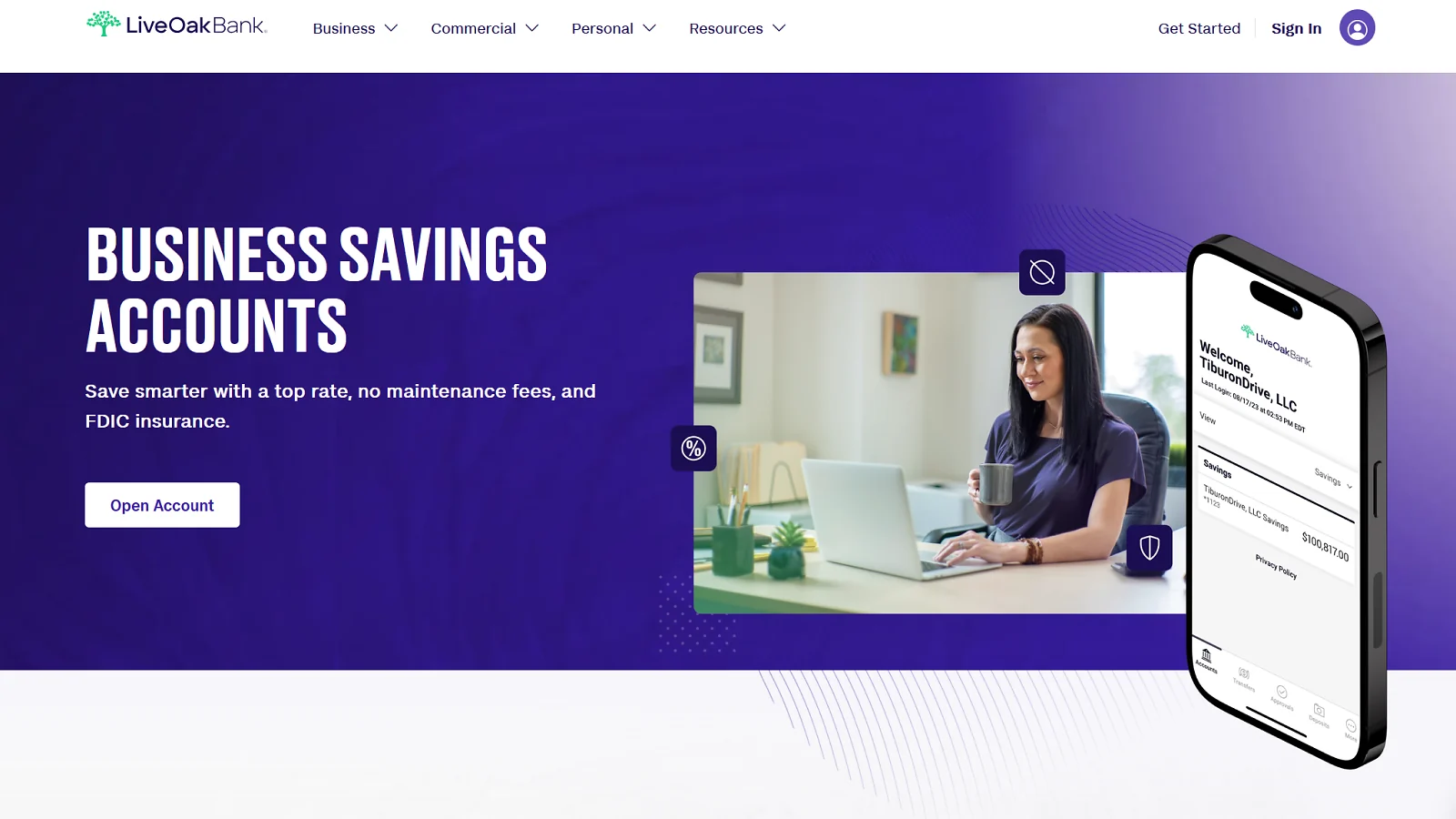 Live Oak Bank main page
