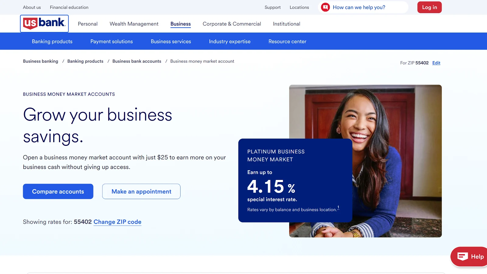 U.S bank main page