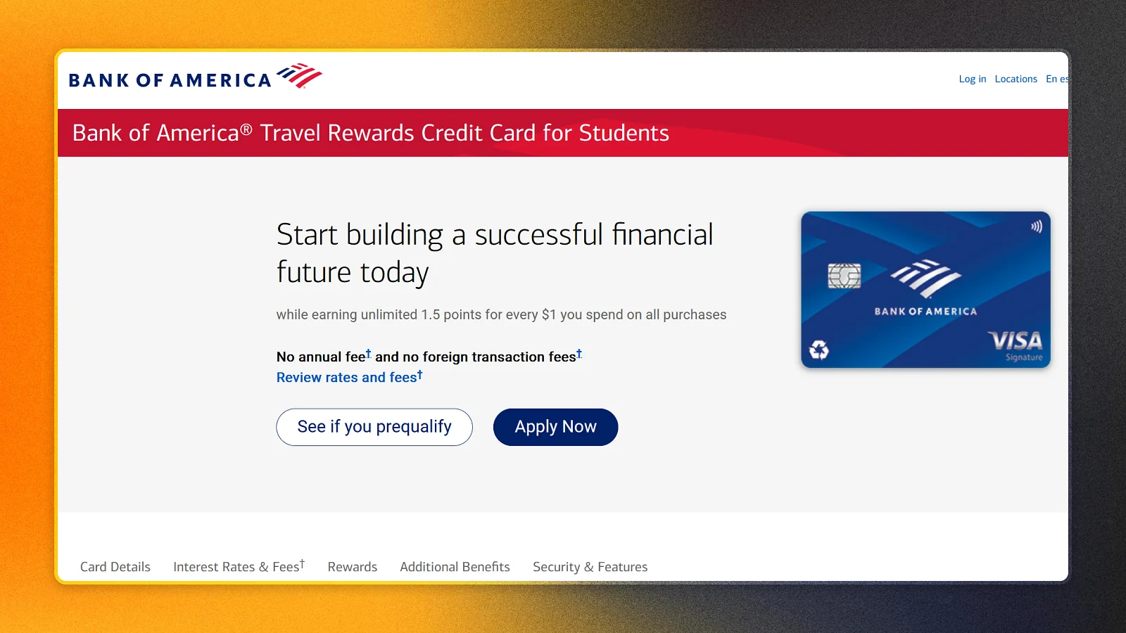 Bank of America - travel rewards for students