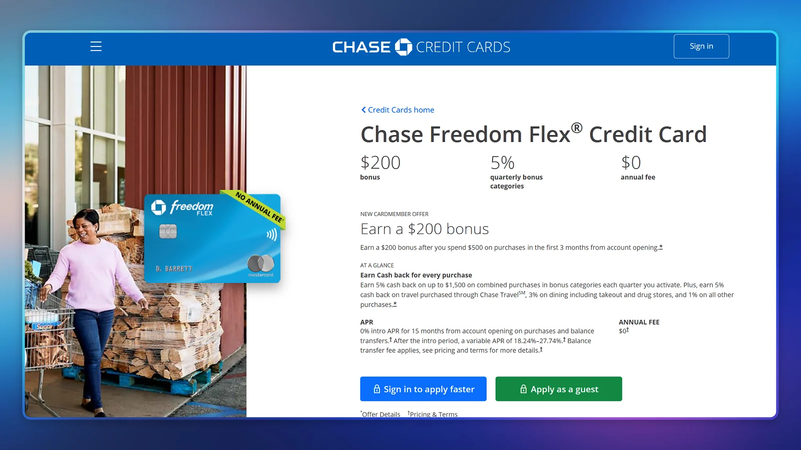 Chase-Website – Freedom Flex-Karte