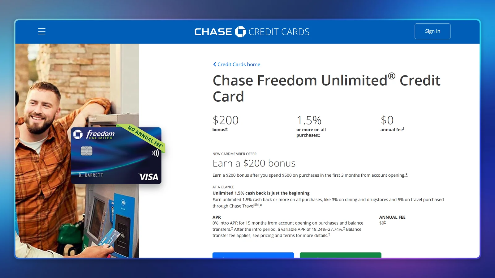 Chase-Website – „Unbegrenzte Freiheit“-Karte