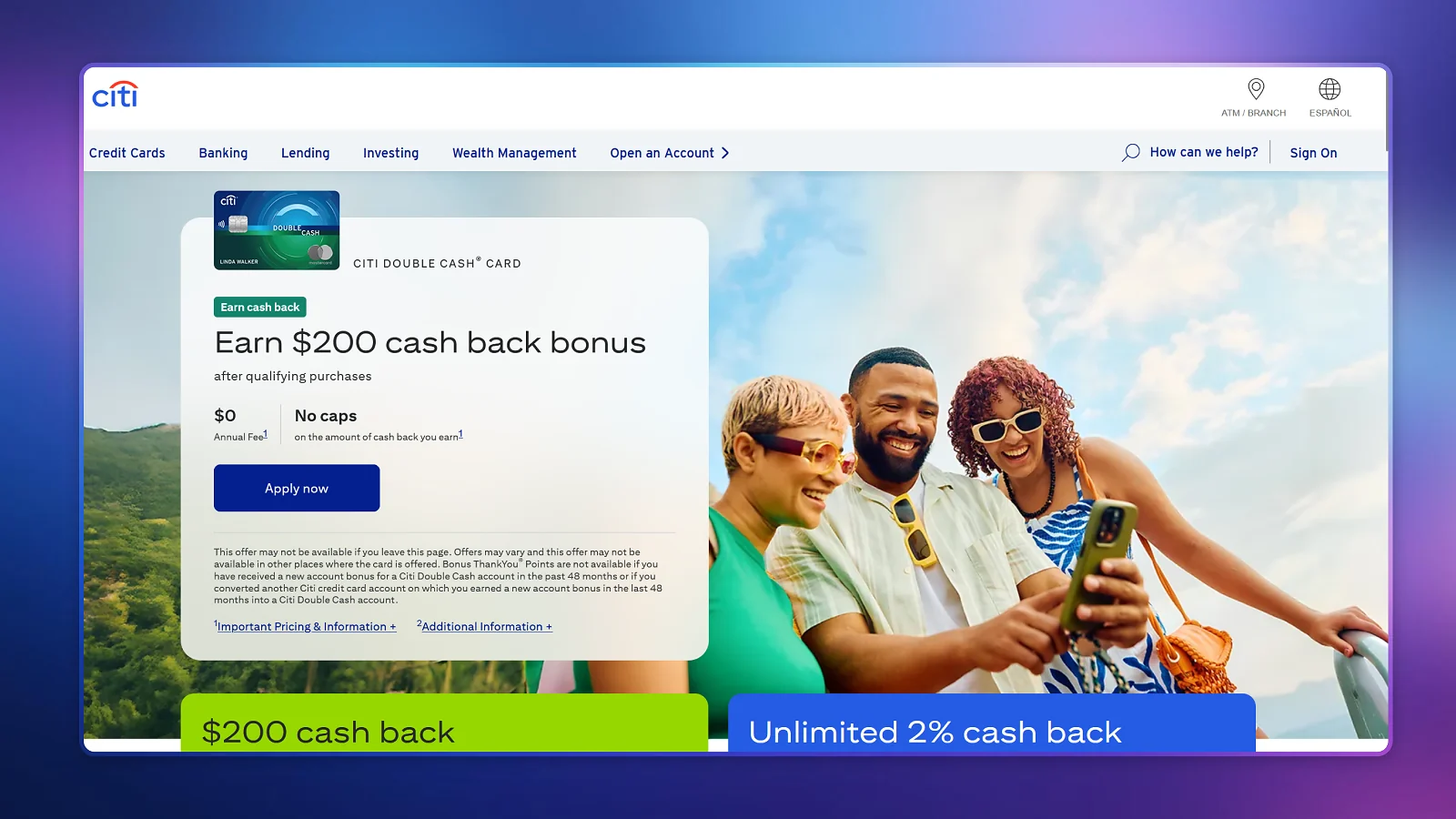 Seite auf der Citi-Website
