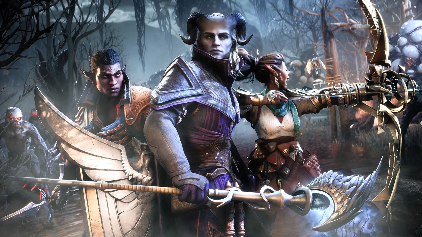 Group of fantasy characters posing together in Dragon Age: The Veilguard.
