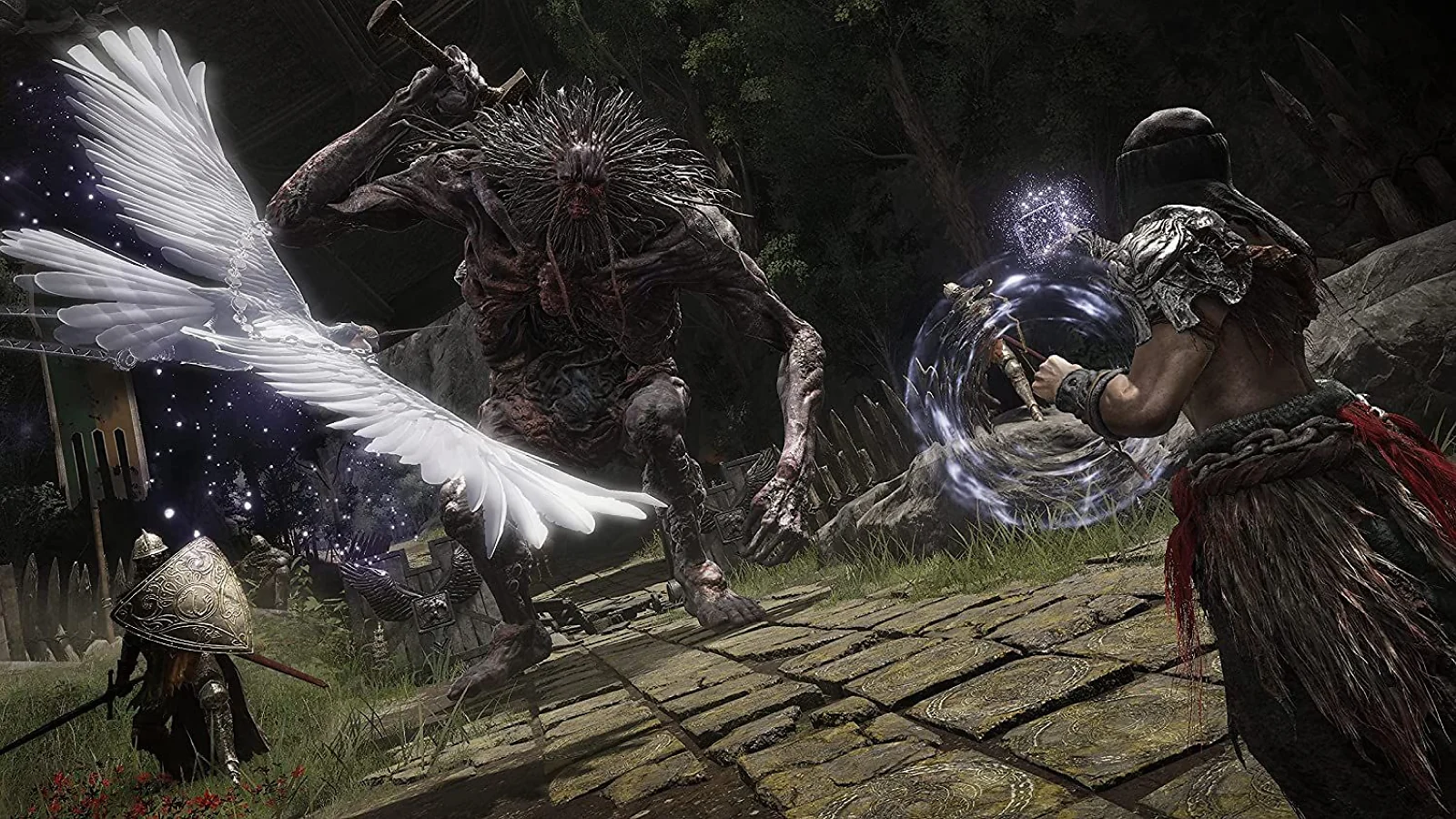 Player battling a large winged enemy in Elden Ring.