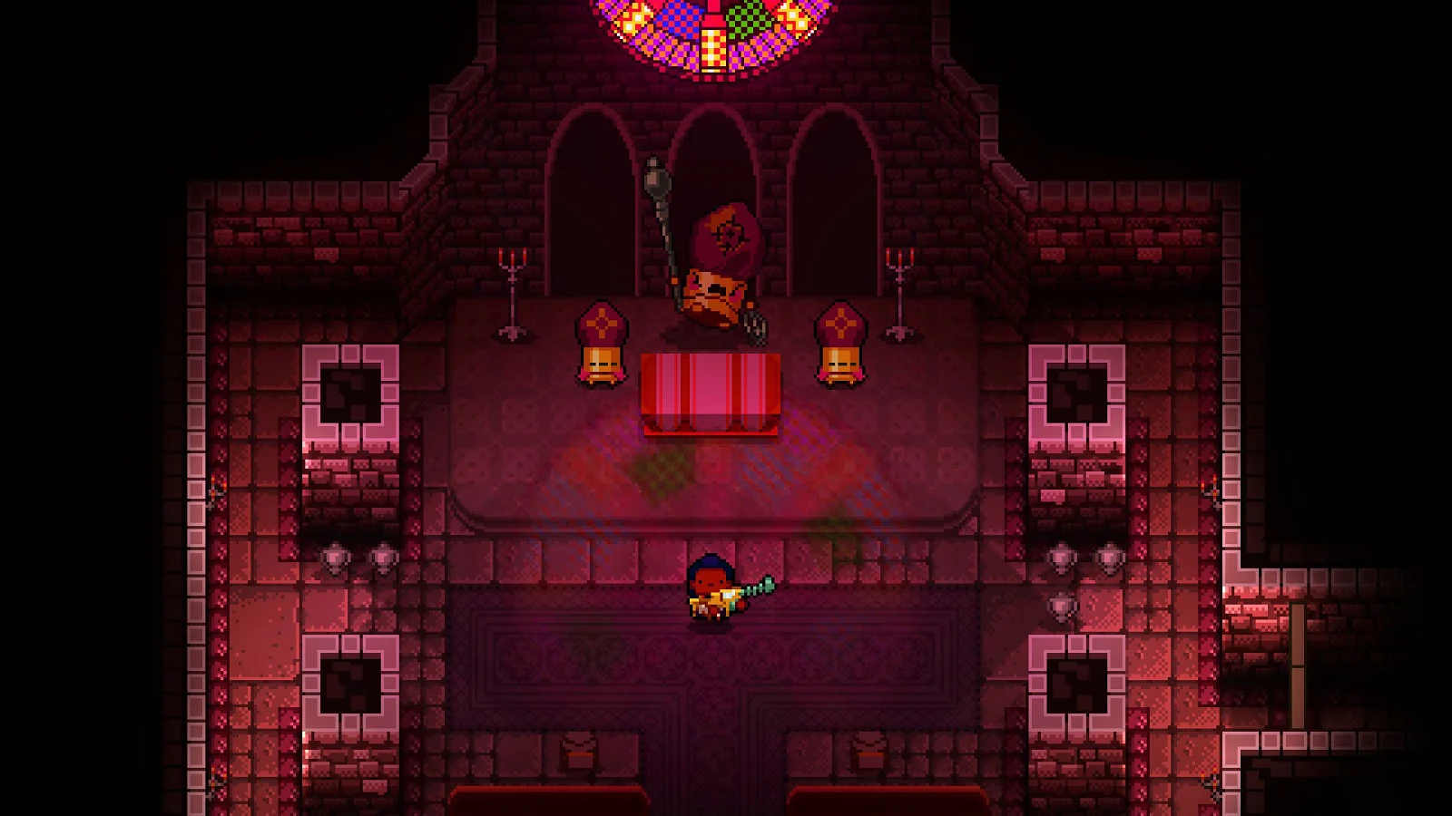 Player exploring a dark dungeon room in Enter the Gungeon