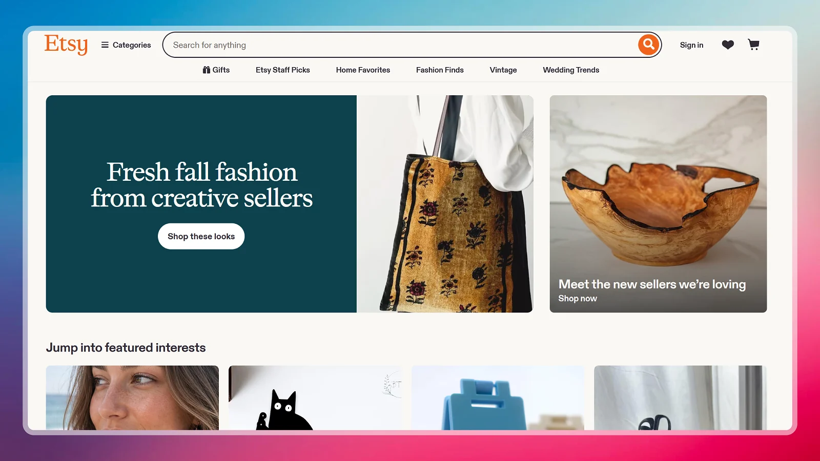 Página web de Etsy