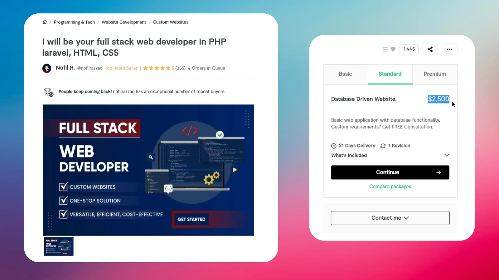 Panel de control del vendedor de Fiverr