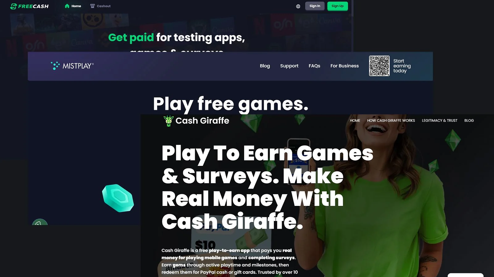 Freecash, Mistplay e Cash Giraffe