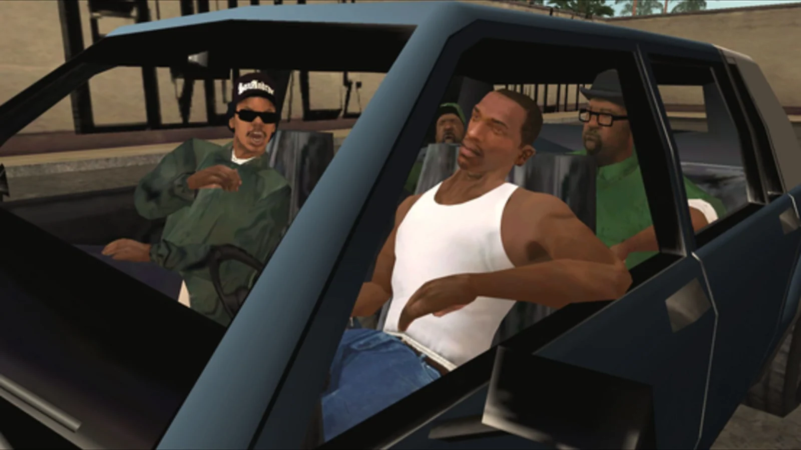men are in the car