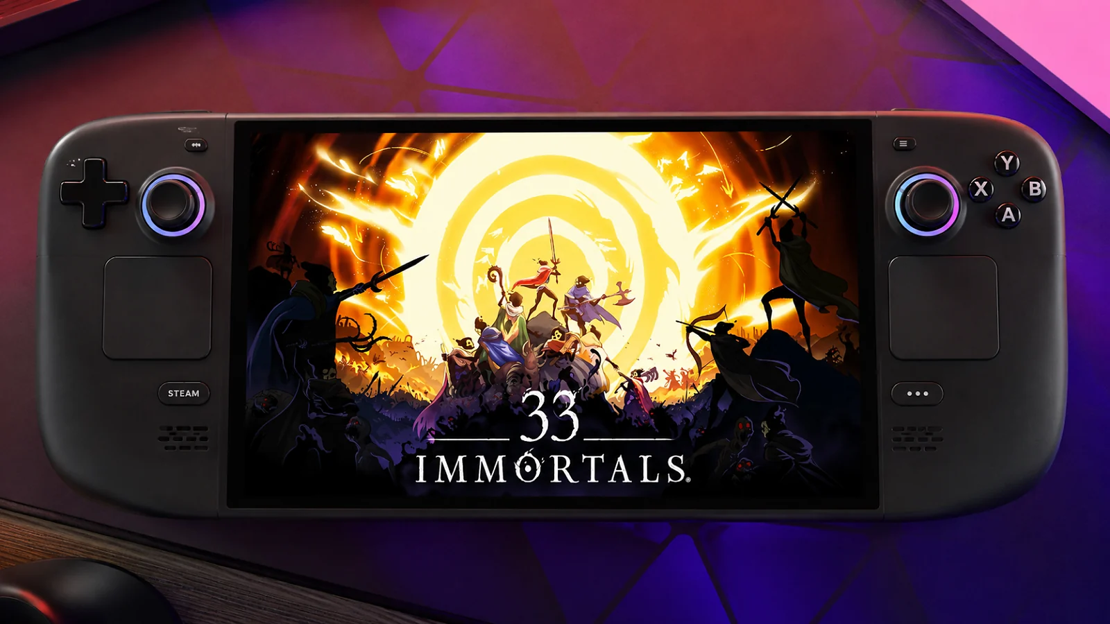 33 Immortals displayed on a handheld gaming device